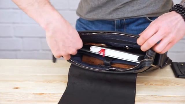 Обзор кожаной мужской сумки на плечо SHVIGEL 11096 черного цвета смотреть онлайн