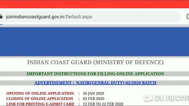 INDIAN COAST GUARD NAVIK 02/2020 ONLINE FORM смотреть онлайн