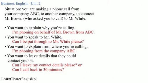 Business English Unit 2: Telephoning - Review of the Basics