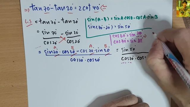 คณิต ม.5 ตรีโกณ tan(70°) - tan(20°) = 2cot(40°) Trigonometry#MathSurasanV смотреть онлайн