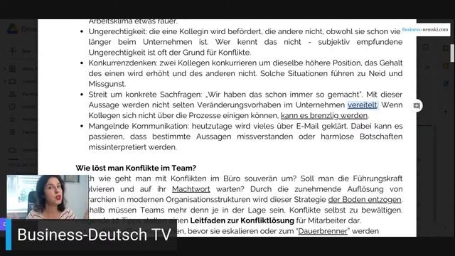 C1/C2 Business-Deutsch LIVE (9) | Wortschatz Und Grammatik | Leseverstehen | Konfliktmanagement