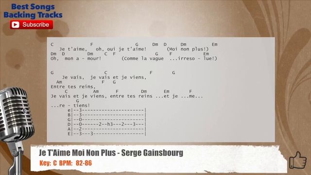 🎙 Je T'Aime Moi Non Plus - Serge Gainsbourg Vocal Backing Track with chords and lyrics смотреть онлайн