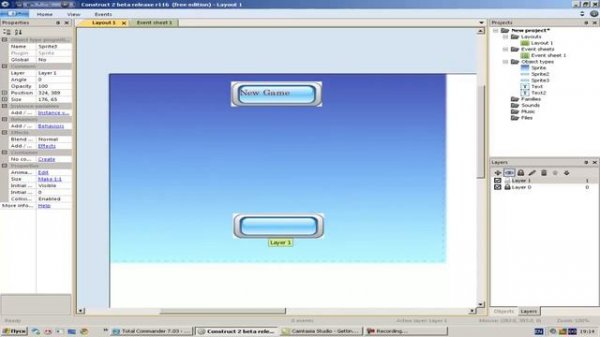 Construct 2 Обучение.Меню и кнопки старт и выход