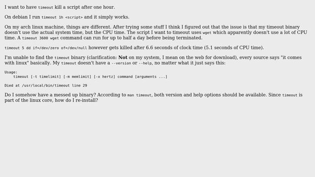 Unix & Linux: Linux timeout command using actual time? Broken binary? смотреть онлайн