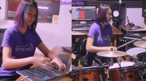Kalonica Nicx warm ups, drum improvisation, Play date rock version GeoShred, father & daughter jam