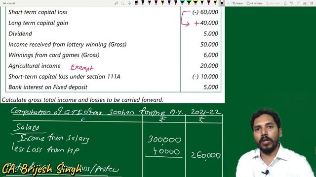 Set off and carry forward of losses problem and solution from CA Inter SM (lecture 8) by Brijesh si смотреть онлайн