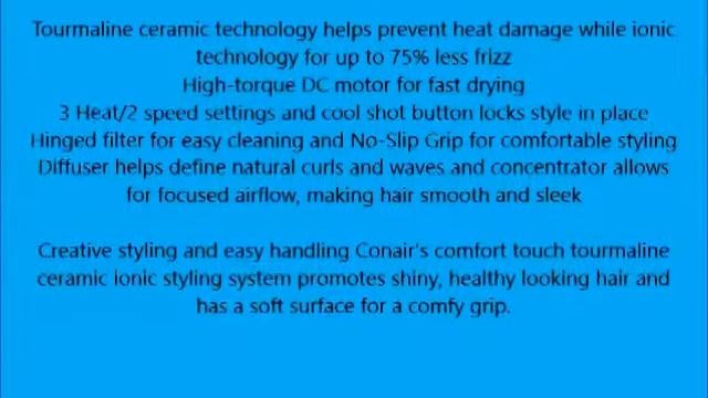 Conair 1875 Watt Soft Touch Tourmaline Ceramic 2 in 1 Styler and Hair Dryer, Grey Black смотреть онлайн