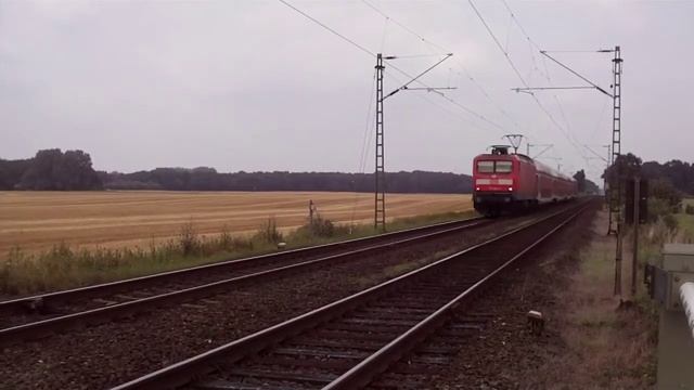 DB 112 161-5 with Doubledecker passenger Train at Meerbusch-B Germany. смотреть онлайн