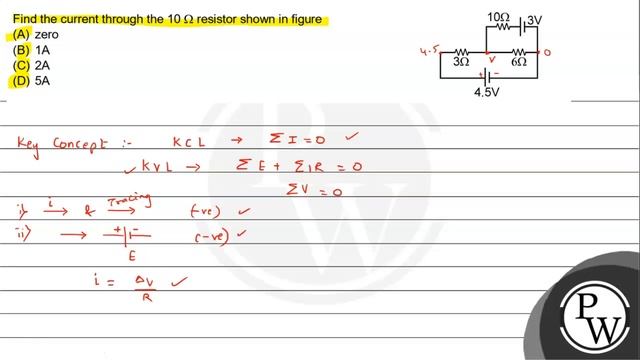 Find the current through the \( 10 \Omega \) resistor shown in figure
(A) zero
(B) \( 1 \mathrm{... смотреть онлайн