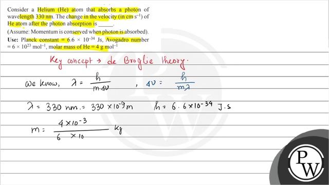 Consider a Helium (He) atom that absorbs a photon of wavelength \( 330 \mathrm{~nm} \). The chan... смотреть онлайн