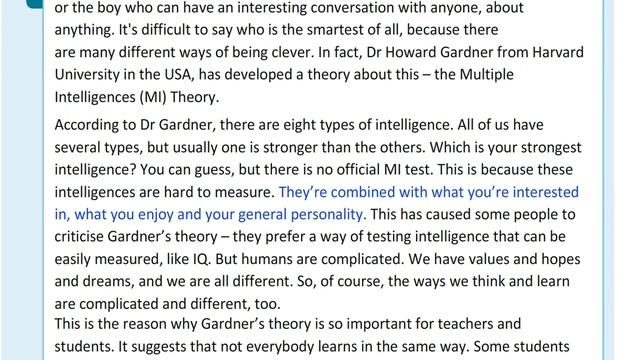 ASPECT 10 For Kaz M6d / MULTIPLE INTELLIGENCES THEORY / Text (p.82)