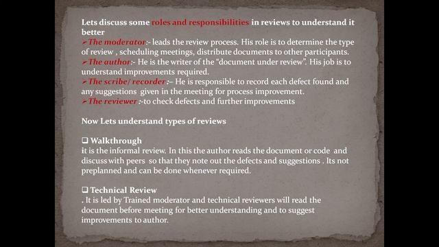 Types of Testing - Static Testing(Reviews , Walk through, Inspection) Part 1 смотреть онлайн