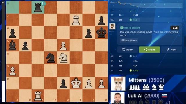 Luk AI (2900) vs Mittens: INSANE GAME смотреть онлайн