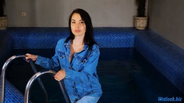 Wetlook Blouse | Wetlook girl In Pool | Wet Look Jeans