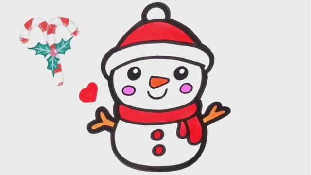 Как нарисовать милого снеговика | Легкий пошаговый рисунок для детей | Новогодние рисунки смотреть онлайн