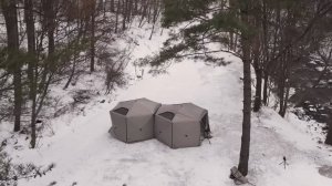 Соло кемпинг, установка сразу двух кубических палаток в сильный ветер зимой