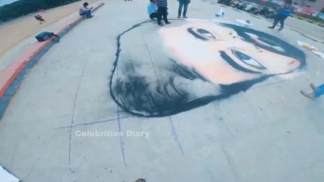 Ram Charan's Woderful Art Hand Made Poster @ Tank Bund | Fans From Rastra RamCharan Yuva Shakthi