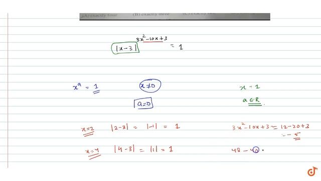 Number of real solution(s) of the equation `|x-3|^(3x^2-10x+3)=1` is : смотреть онлайн