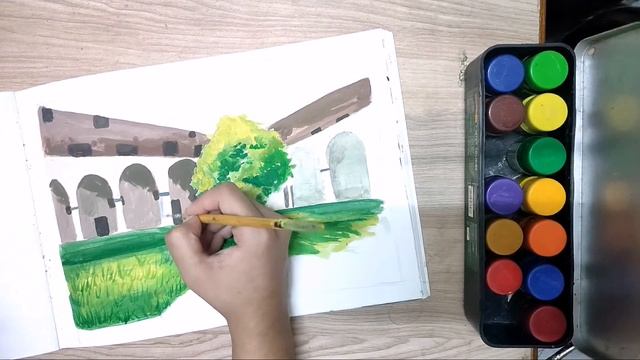 Painting a garden of Italy with poster colors|Indian gouche colors|step by step for new artists🌷 смотреть онлайн