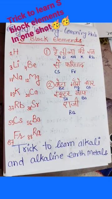 NEET Chemistry Science Important Trick To Learn S Block Elements. #chemistry By Payal