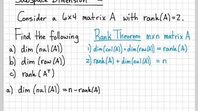 Linear Algebra Example Problems - Subspace Dimension #2 (Rank Theorem) смотреть онлайн