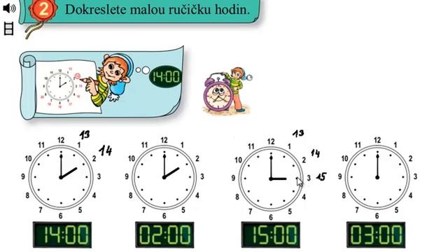 Hodiny; Matýskova matematika 4.díl, strana 43, cvičení 2