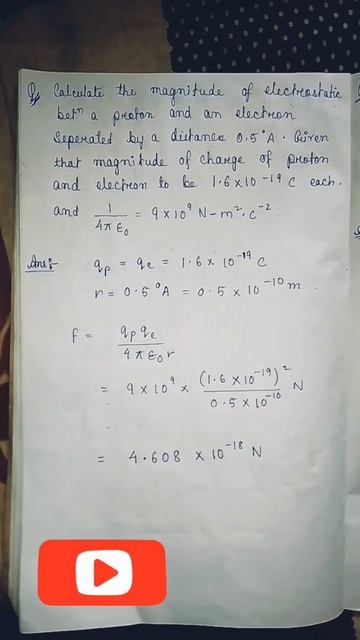 Calculate the magnitude of electrostatics between proton and an electron..? CLASS 12 PHYSICS смотреть онлайн