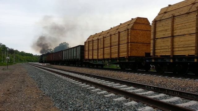 2ТЭ10М-2320 с тяжёлым грузовым ползёт на подъём смотреть онлайн