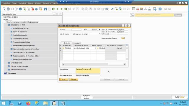 salida, entrada y traspado de inventario en SAP business One смотреть онлайн