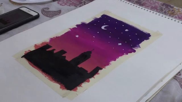 Painting tutorial || Pink and purple sunset 🌆|| Camlin poster colours || step by step tutorial 🎨🖌 смотреть онлайн