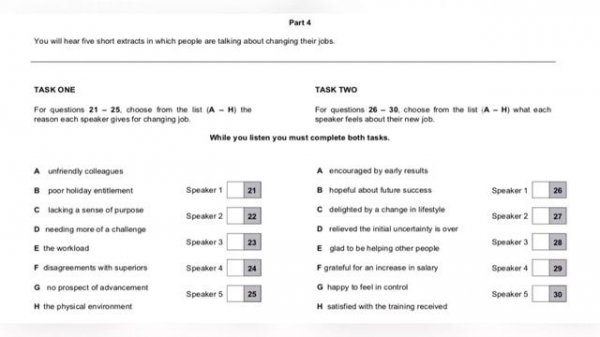 C1 Advanced Listening test 1 - Task 4 with answer keys