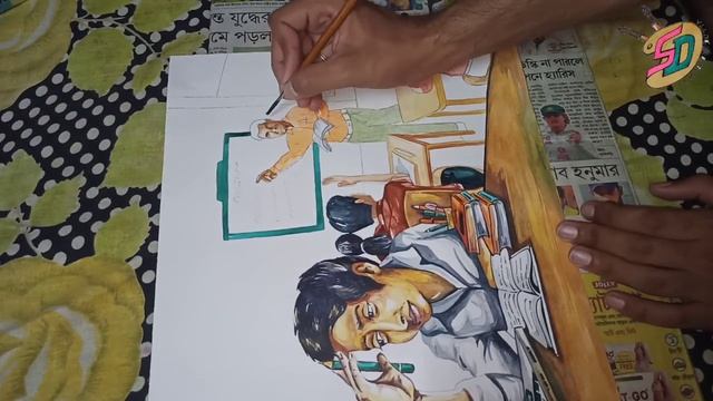 ONLINE CLASS VS OFFLINE CLASS DRAWING POSTER : watercolour step by step | Final part смотреть онлайн