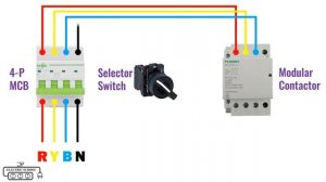 Схема подключения 3-фазного модульного контактора с переключателем