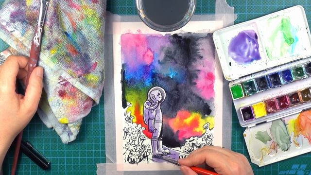 Draw with me - Art Prompt "Space"- Watercolor Galaxy Painting смотреть онлайн