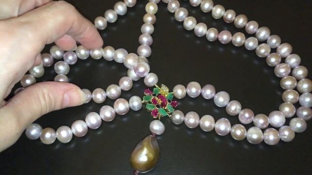 Серебряное колье из розового жемчуга с драгкамнями смотреть онлайн
