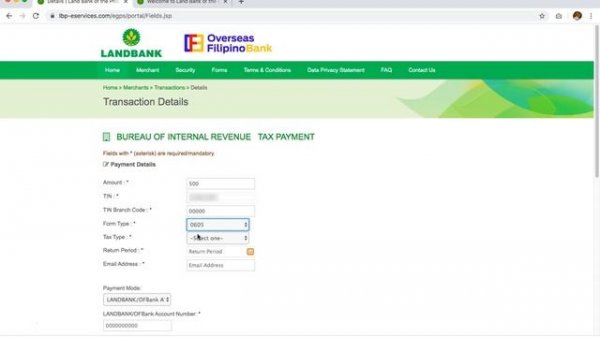 BIR online Payment using Landbank