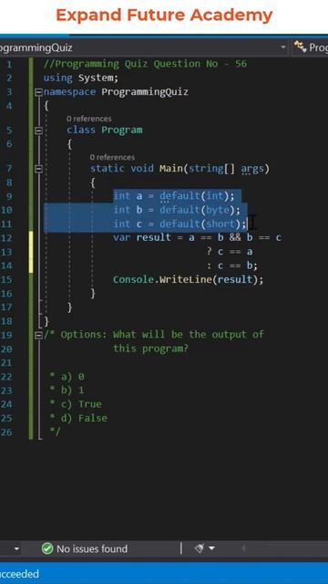 Solution for Programming Quiz Questions - Q56 - Expand Future Academy #Shorts #CSharp #Dotnet смотреть онлайн
