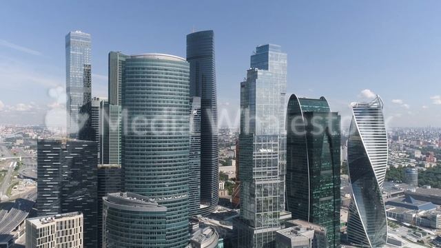 Aerial view of Moscow International Business Center at daytime, modern architecture concept. Action смотреть онлайн