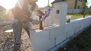 Оригинальный забор из газобетона длиной 34 метра подробный процесс от а до я