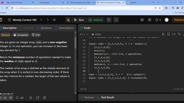 Minimum Operations to Make Median of Array Equal to K :LeetCode смотреть онлайн