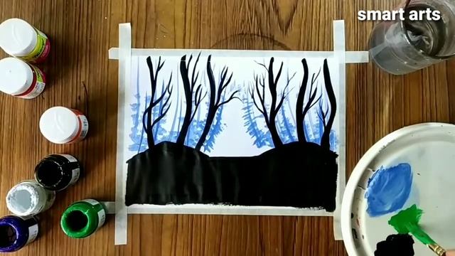 landscape scenery. drawing acrylic colors. smart arts смотреть онлайн