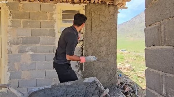 Shahram going to the city to buy wood and boards and cementing the house by Alisaleh