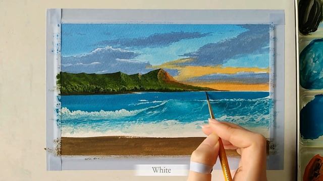 Sunset Seascape Painting ｜ Poster Color Painting ｜ Sunset Ocean