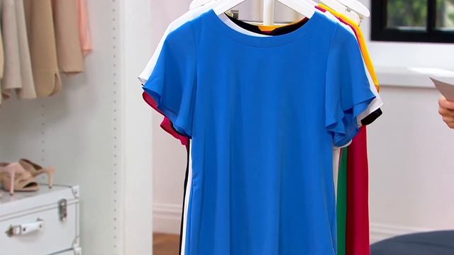 Susan Graver Liquid Knit Tie-Back Top with Chiffon Flutter Sleeves on QVC смотреть онлайн