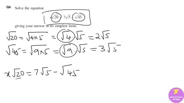 Solve x.Sqrt(20 = 7.Sqrt(5) + sqrt(45) A typical exam question for AS and Year 1 Pure Mathematics смотреть онлайн