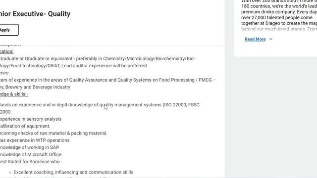 LIFE SCIENCE JOB NOTTIFICATION ON DIAGEO COMPANY FOR Senior Executive- Quality POST смотреть онлайн