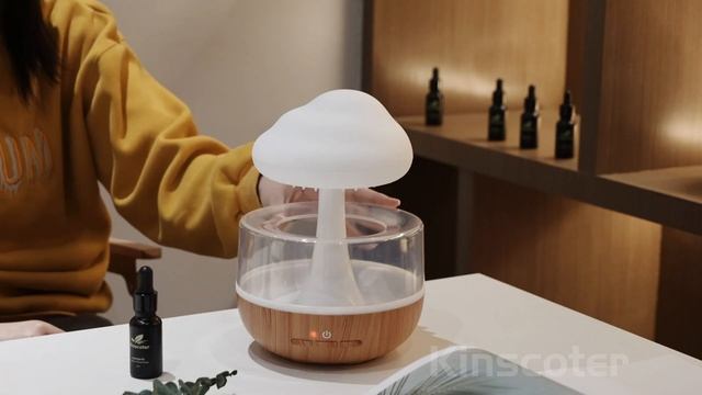Raining Cloud Aroma Diffuser Ultrasonic Water Drops Humidifier Wooden Essential Oil Sprayer смотреть онлайн