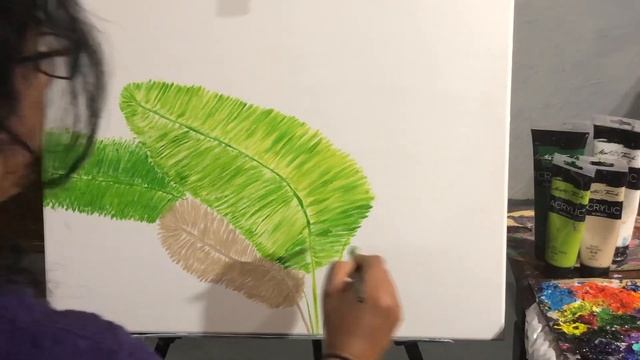 Tropical Leaves || Relaxing || Acrylic Painting смотреть онлайн