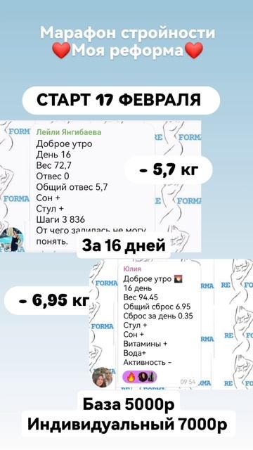 За 16 дней 6,95 кг 🫶🔥
Результат марафона стройности
❤️Моя реформа❤️