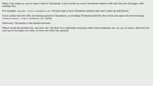 Ubuntu: xdg-open only opens a new tab in a new Chromium window despite passing it a URL смотреть онлайн